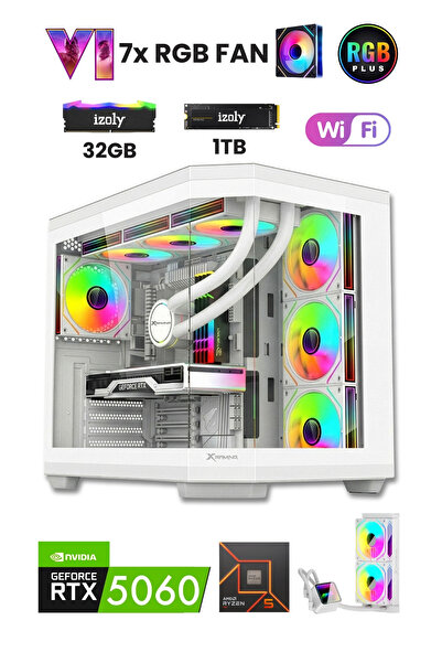 IZOLY GTA 20X-White R5 7500F 32GB DDR5 1TB M2 NVMe RTX 5060 8GB 240mm RGB Sıv...