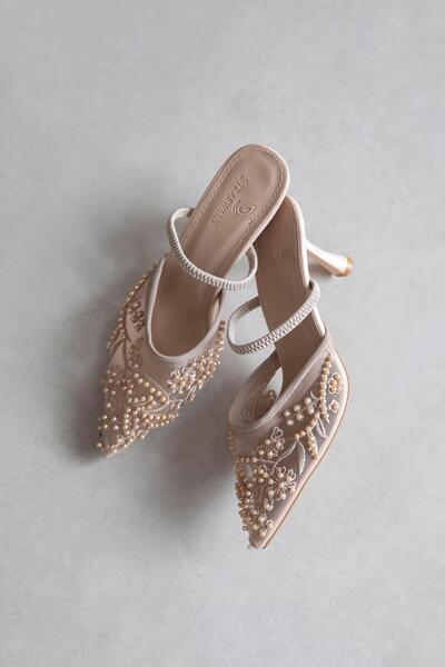 STRASWANS Pantofi cu toc cu detaliu din plasă pentru femei Isla, culoare piele