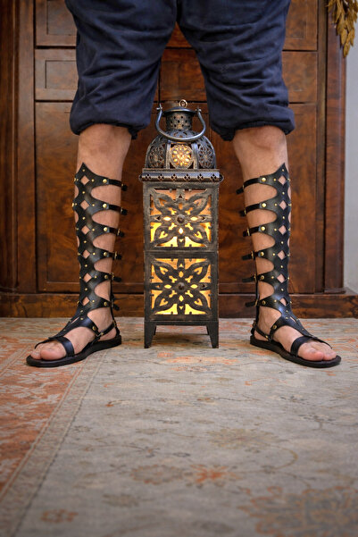 Bostini Erkek Hakiki Doğal Deri Gladyatör Sandalet