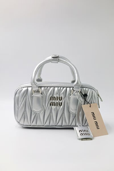 MIUMI MIU Small Arcadie Top Handle Bag in Matelassé Nappa Leather Crossbody S...