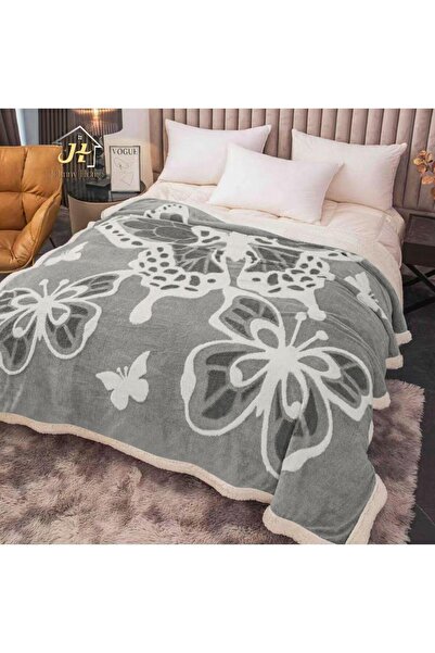 trendyhome Thick Sherpa Blanket 200x230 cm, Butterfly Pattern, Double Layer, ...