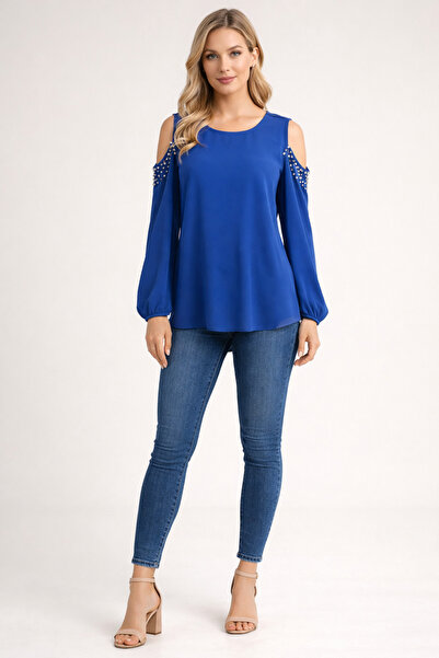 AYHAN Μπλούζα με λεπτομέρεια στους ώμους και λεπτομέρεια από ανοιχτόχρωμη πέτρα