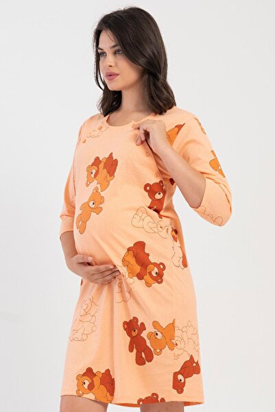 VİENETTA Women's Maternity and Breastfeeding Comfortable 100% Cotton Short Sl...