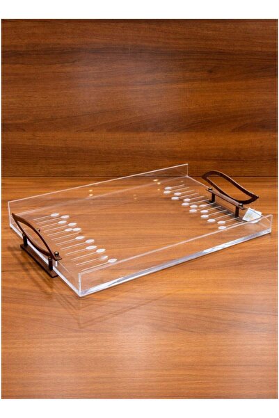 ALQANNAS Modern Rectangular Acrylic Serving Tray with Wood-Finish Stainless S...