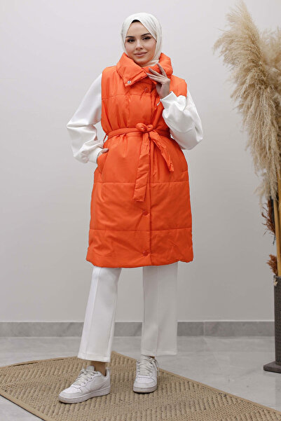 Tesettür Dünyası Snap Fastener Inflatable Vest Tsd260125 Orange