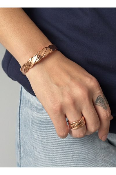 CAPO by Aytaç Yamaç Copper Bracelet and Copper Ring Twist Model Set of 2