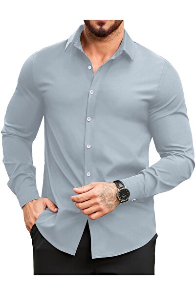 COOFANDY Мъжка ежедневна риза, памучна смес, светлосиня, XL