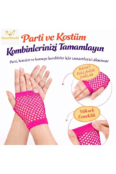 isiltikidsmoda 80S 90S Retro Neon Fuchsia Candy Pink Fishnet Fingerless Short...