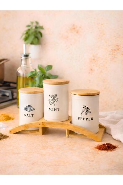 Tutku Home Bambu Standlı 3'lü Baharatlık Seti