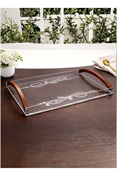 ALQANNAS Modern Rectangular Acrylic Serving Tray with Wooden Handles | Large ...