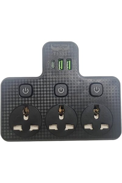 Lucky Hawk محول حائط YU WELL بثلاثة منافذ عالمية ومنفذي USB ومنفذ Type-C واحد...