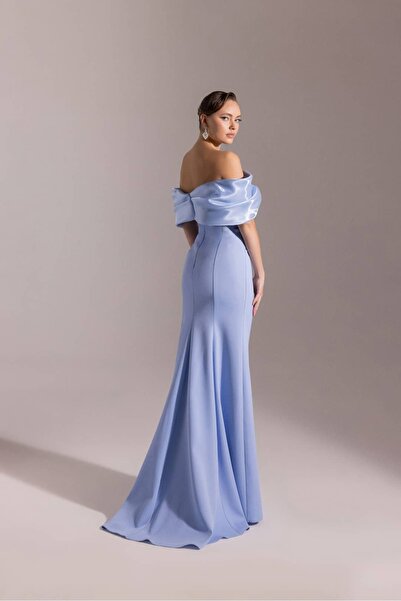 Kenzel Işıltılı Abiye Elbise - Omuz Dekolteli, Saten Detaylı, Yırtmaçlı Moder...