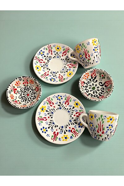 Artistic Quality Decorative 2-Person Tulip Design Fully Handmade Coffee Cup S...