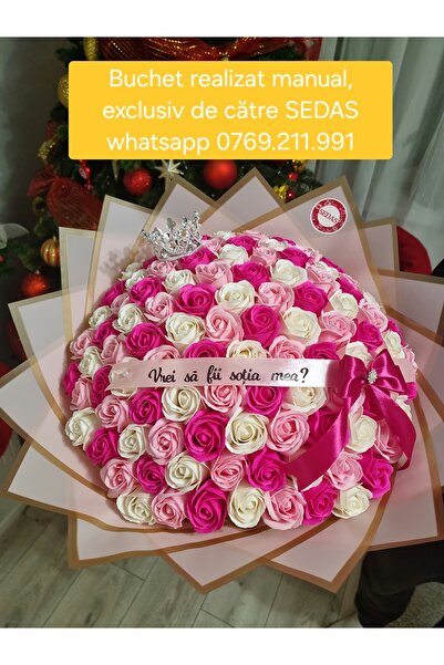 Store.sedas Buchet 101 trandafiri de sapun roz Vrei sa fii sotia mea, realiza...