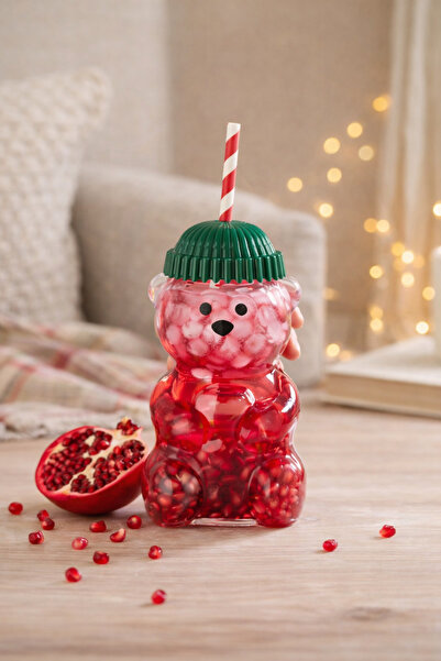 hediyeofisi Fenomen Teddy Bear Cup with Straw – Cute Design with Lid, Gift-Re...
