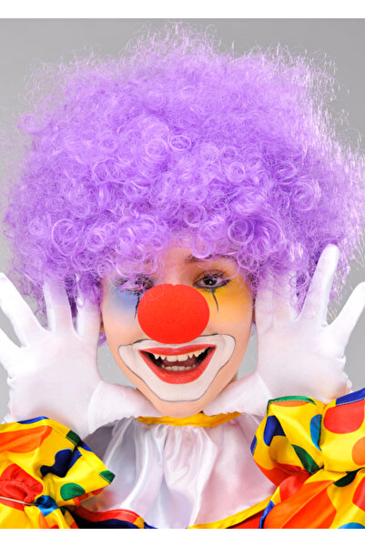 isiltikidsmoda Purple Color Curly Afro Bonus Wig False Hair and Red Nose Set