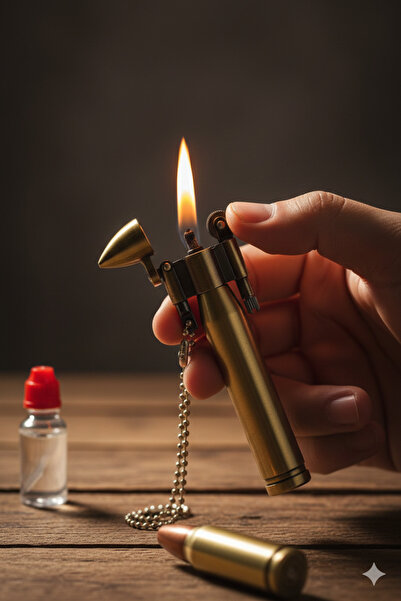 TeknoEser Tasarımlı Nostaljik Metal Çakmak - Eskitme Pirinç Görünümlü Hediyel...