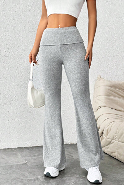 Tarz Cool Pantaloni de damă cu talie înaltă, gri, cu croială lejeră