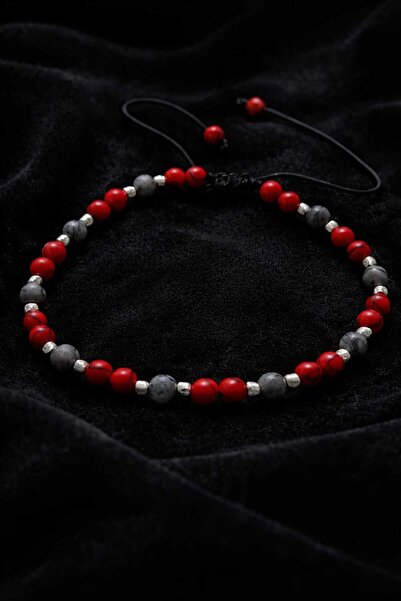 OEM Bracelet on string with 925 silver balls and red jasper stones