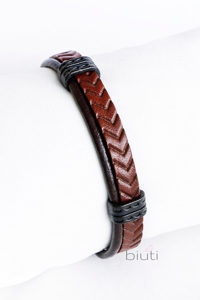 biuti Tan Color and Black Genuine Leather Men's Bracelet with Magnet, Valentine's Day Gift