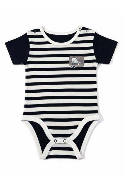 Zekids Baby Boy Striped Embroidered Short Sleeve Snap Fastener Bodysuit