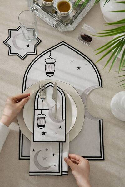 Diva Home Ramadan Themed Napkin Set for 6 People, 24 Pieces, Duck Fabric, Wat...