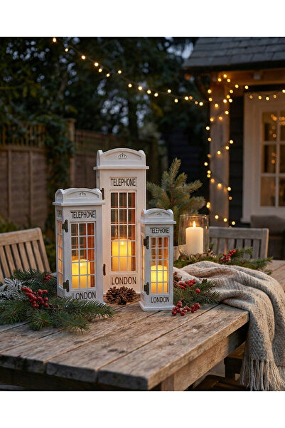 Liya Bella Dekoratif London Telefon Kulübesi Fener Mumluk – 3’lü Set
