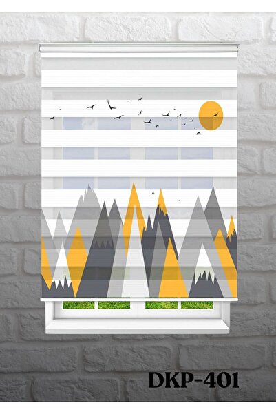 DOKUPER SARI DAĞLAR DİJİTAL BASKILI ZEBRA PERDE-COCUK ODASI-STOR PERDE