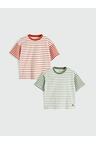 LC Waikiki Rmz Gi̇yi̇m Farkiyla Zero Roba Collar Striped Boys' T-Shirt 2-Pack