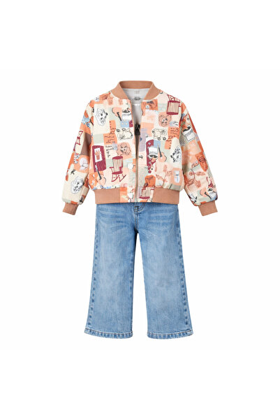 Mamboo Set for Girls with Beige Jacket, T-Shirt and Jeans - 4 years