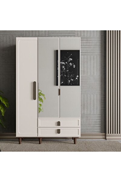 Flances Himalaya ayaklı tasarım aynalı 3 kapak MDF Gardırop