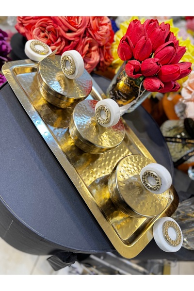 hediye Esterhomedecor 3-Piece Metal Spice Rack with Lid and Tray in Antique S...