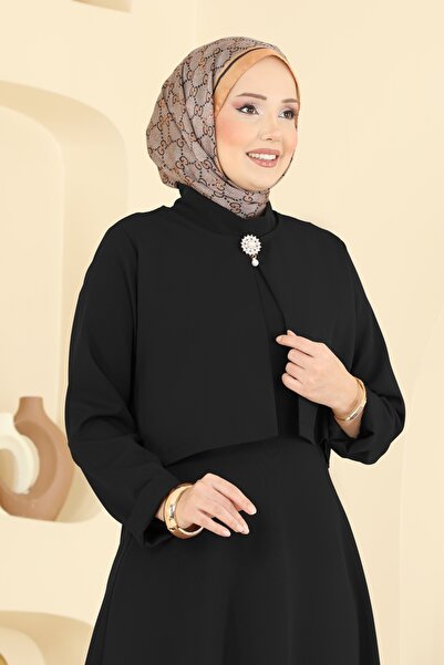 ModaMerve Broş Aksesuarlı Dabıl Takım 24019UKB139-MS Siyah