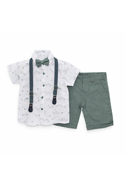 Mamboo Set de vară băiat 1-4 ani, compus din: pantalon scurt cu bretele, căma...