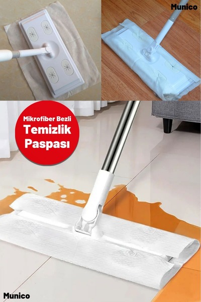 Munico Dayanıklı Mikrofiber Bezli Mop Paspas Ergonomik Saplı Kuru Islak Kullanım