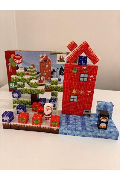 ToyznKidz 155 Parça Manyetik Küp Blok Kar ve Noel Temalı Yapı Taşı (2.0 cm)