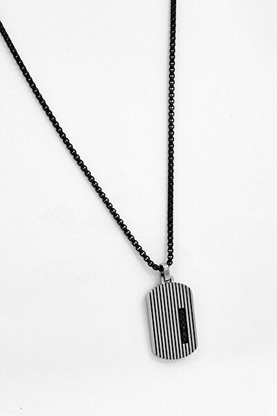 Steeltime Men Stainless Steel Chain Necklace With Dog Tag Pendant, Black