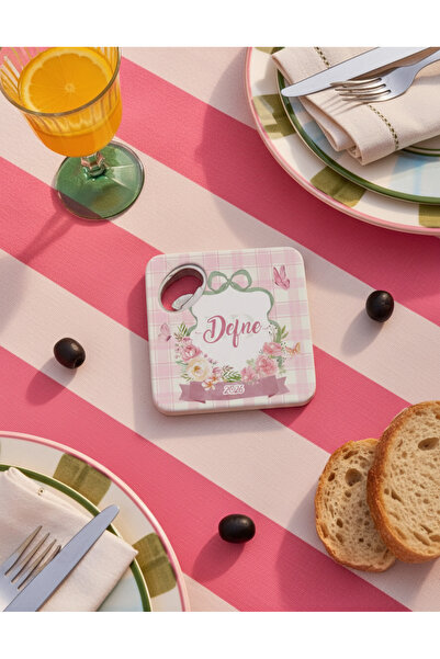 arslart Pembe çiçekli kişiye özel magnet açacak & bardak altlığı, kız bebek d...