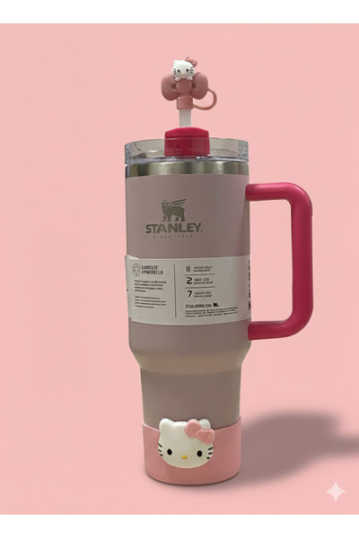 Julietta 30 oz 40 oz Termoslar için Koruyucu Silikon Altlık ve Pipet(helo Kitty)