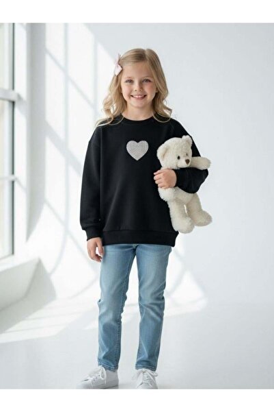 Zekids Hanorac pentru fete din bumbac, cu textură moale și broderie inimă