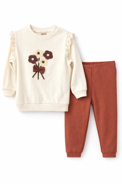 nikuby Brown Floral Baby Top and Bottom Set