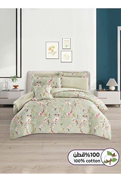 Melen طقم مفرش سرير صيفي مقاس كوين قطن 100% - 8 قطع - يناسب سرير بمقاس 200x16...