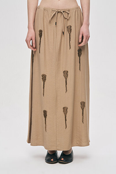 Orfeo Negro تنورة طويلة نسائية مطرزة يدويًا بالخرز