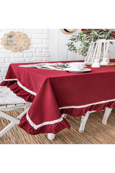 DNC home tekstil مفرش طاولة من الكتان الفاخر باللون الأحمر الداكن من السلسلة ...