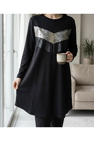Suem Butik Tesettür Bisiklet Yaka Siyah Tunik