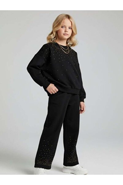 Zekids Girl's Stone Embroidered Tracksuit Set