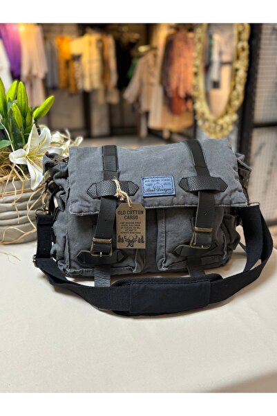 old cotton cargo Füme Günlük Kullanım Çok Bölmeli Omuz Çantası