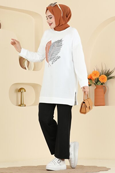 ModaMerve Baskı Detaylı İki İplik Takım 8040UZ662-MS Ekru&Siyah