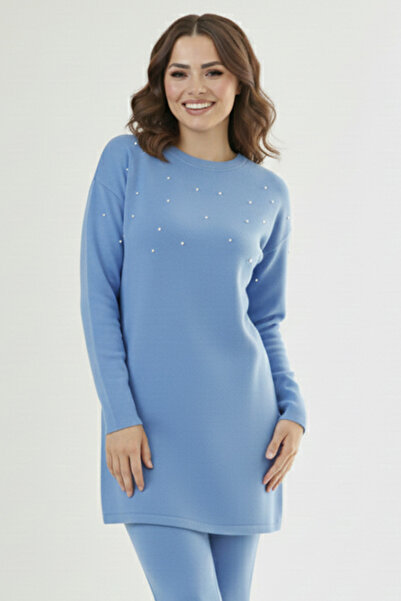 benguen Stone Detailed Knitwear Tunic P6205-1 Blue