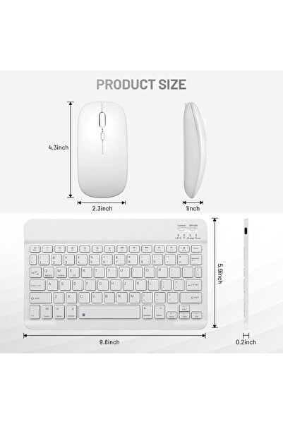 TUROTTO Tüm Cihazlara Uyumlu Şarj Edilebilir Kablosuz Bluetooth Klavye Mouse Set